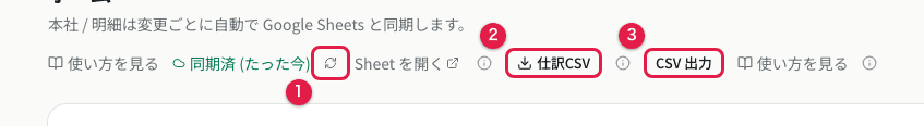 Sheets への自動同期・CSV出力・仕訳CSVの作成ボタン